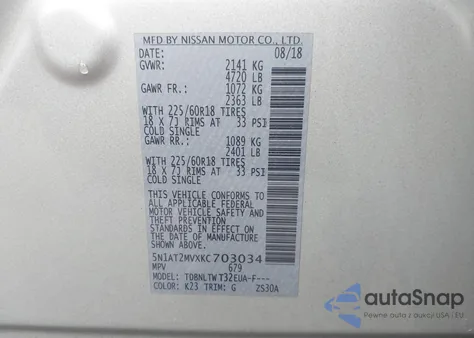 2019 Nissan Rogue Sv from USA, damaged, VIN 5N1AT2MVXKC703034